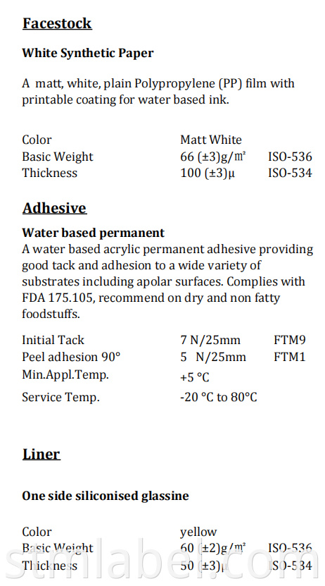 Synthetic Paper Water Based Permanent Yellow Glassine